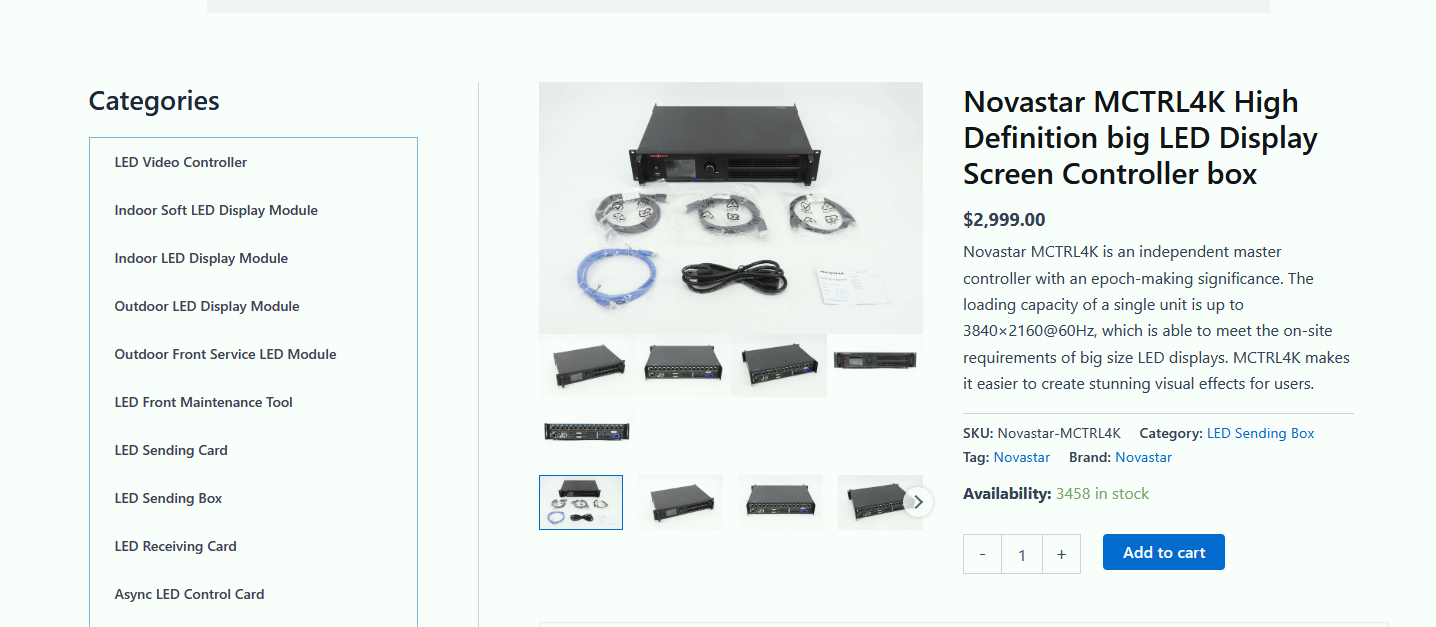 Novastar MCTRL4K Price LED Display Manufacturer in China EagerLED Novastar MCTRL4K LED display controller kit with cables and accessories laid out on a white surface