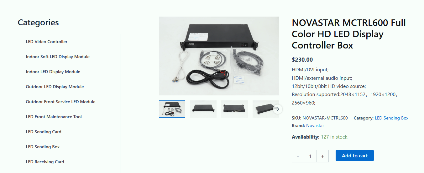 Novastar MCTRL600 Price LED Display Manufacturer in China EagerLED NOVASTAR MCTRL600 full color LED display controller box with attached cables and power adaptor