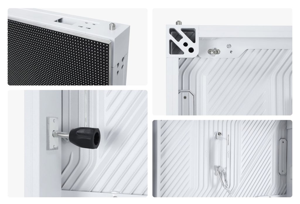 EA960F4 aluminum LED display cabinet with quick locks and positioning pins