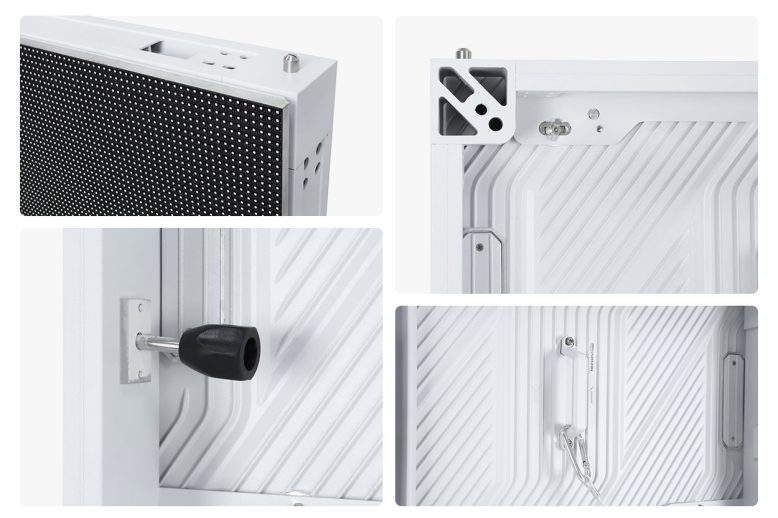 Panneau publicitaire LED 3 Armoire LED en aluminium EA960F4 avec verrouillage rapide, goupilles de positionnement et attaches de sécurité pour modules