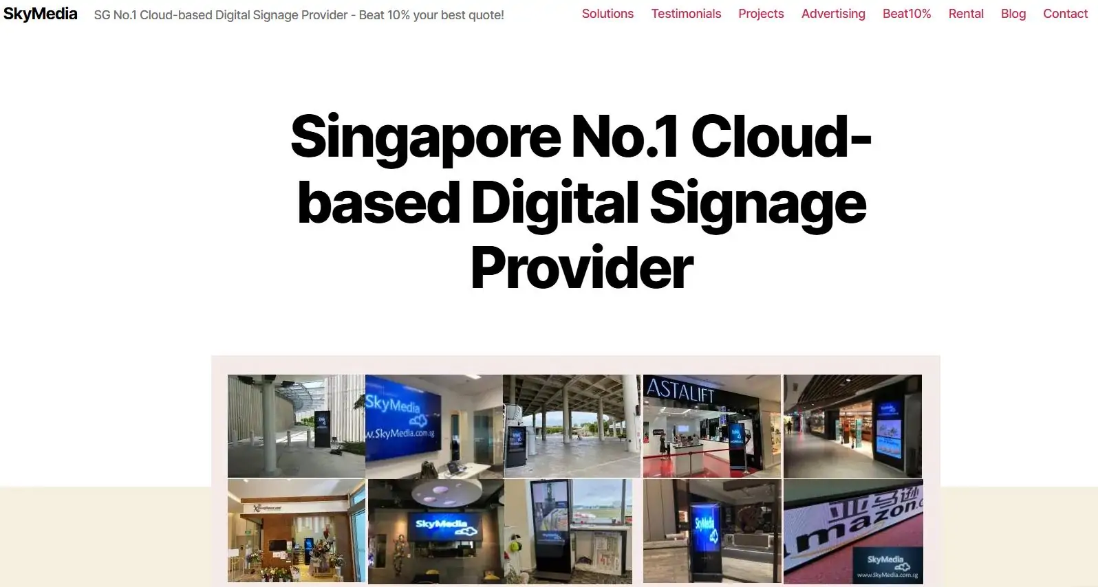 SkyMedia LED Display Manufacturer in China EagerLED SkyMedia homepage hero with bold headline Singapore No1 Cloud based Digital Signage Provider and a collage of storefront signage images beneath it