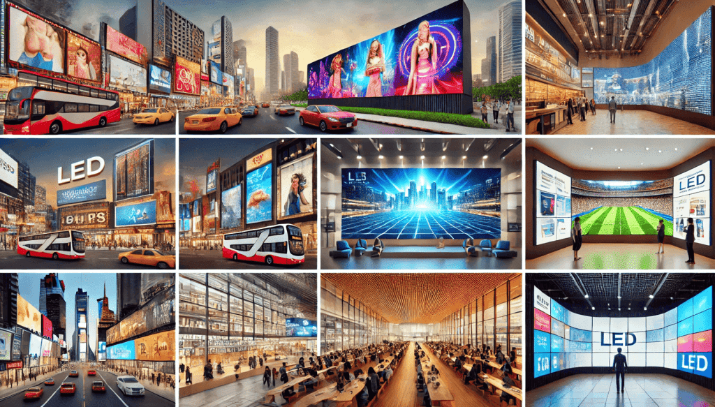LED Screen Applications LED Display Manufacturer in China EagerLED City street with tall LED billboards and colorful ads taxis and pedestrians nearby at dusk