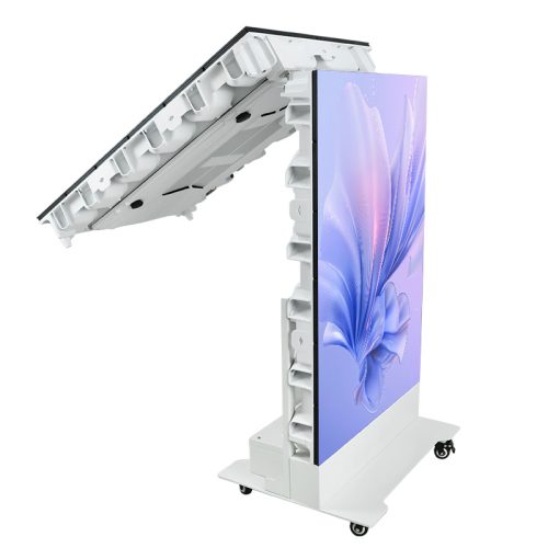 Outdooor Foldable Poster LED Screen 10 Portable LED display mounted on a wheeled, tiltable stand for mobile signage