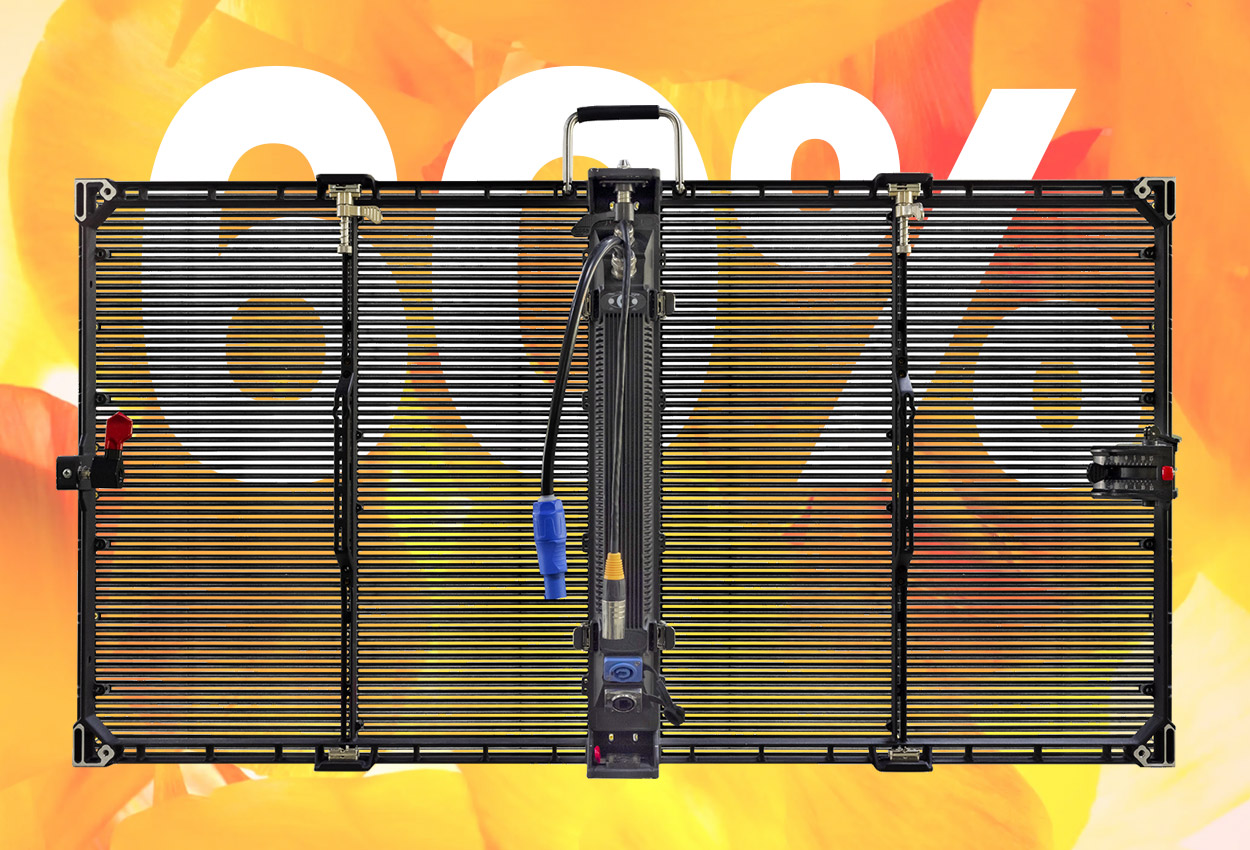 1000TOR LED Display Manufacturer in China EagerLED Large metal radiator with hoses and clamps mounted against a bright orange background in a gear like frame