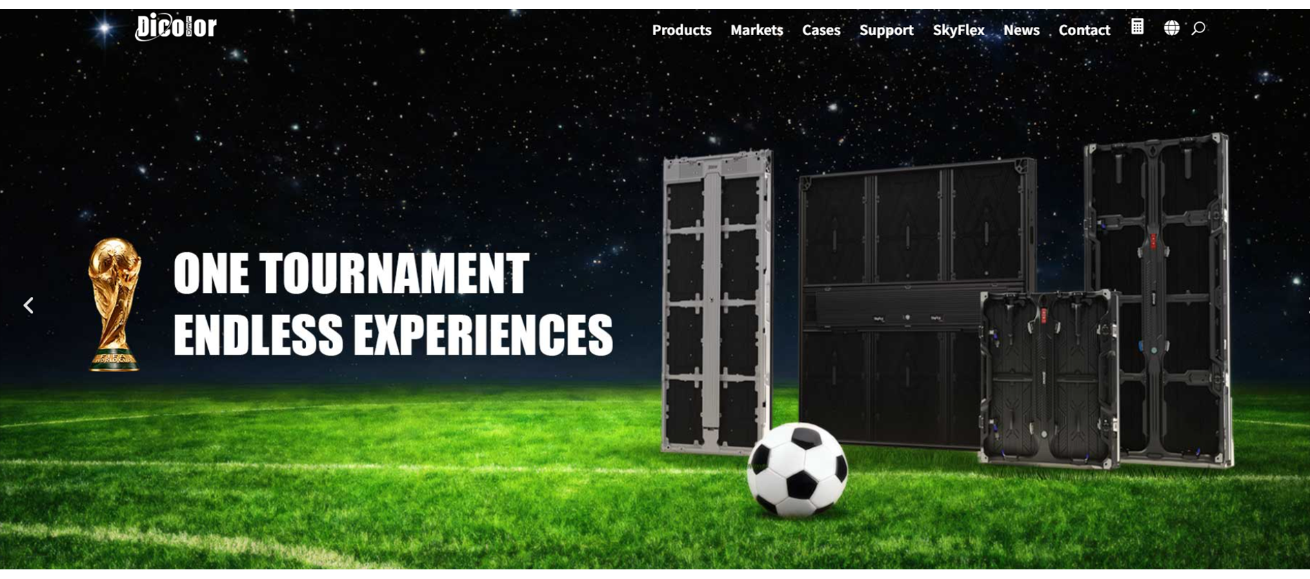 119 Dicolor LED Display Manufacturer LED Display Manufacturer in China EagerLED Dicolor LED display manufacturer banner featuring LED panels and World Cup imagery