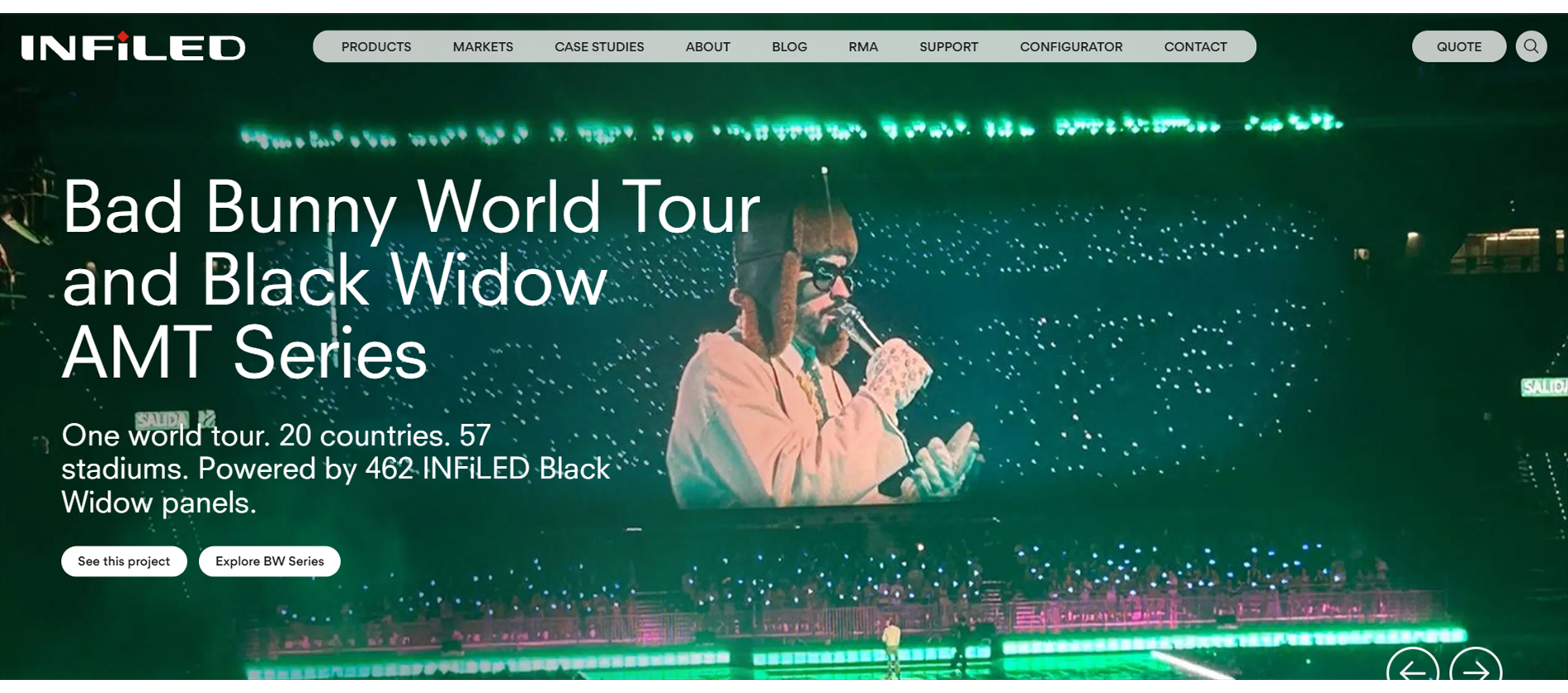 17 INFiLED LED Display Manufacturer LED Display Manufacturer in China EagerLED INFiLED LED display manufacturer banner showing a large concert LED stage for Bad Bunny