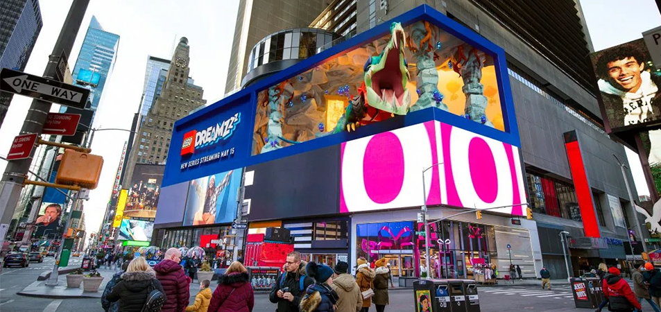 3D billboard5 LED Display Manufacturer in China EagerLED Busy Times Square street with huge LED billboards and pedestrians atop a crowded city intersection in NYC