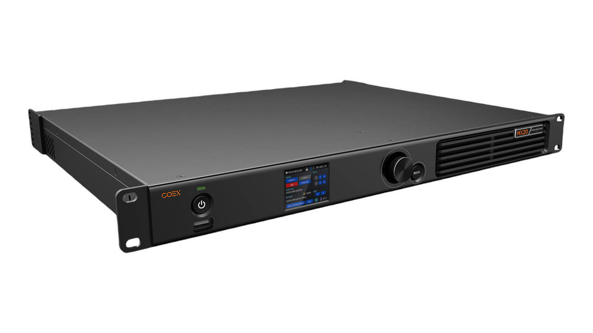 NovastarMX20LEDDisplayController2 LED Display Manufacturer in China EagerLED Angled front view of the NovaStar MX20 LED display controller in a compact 1U rack mount chassis