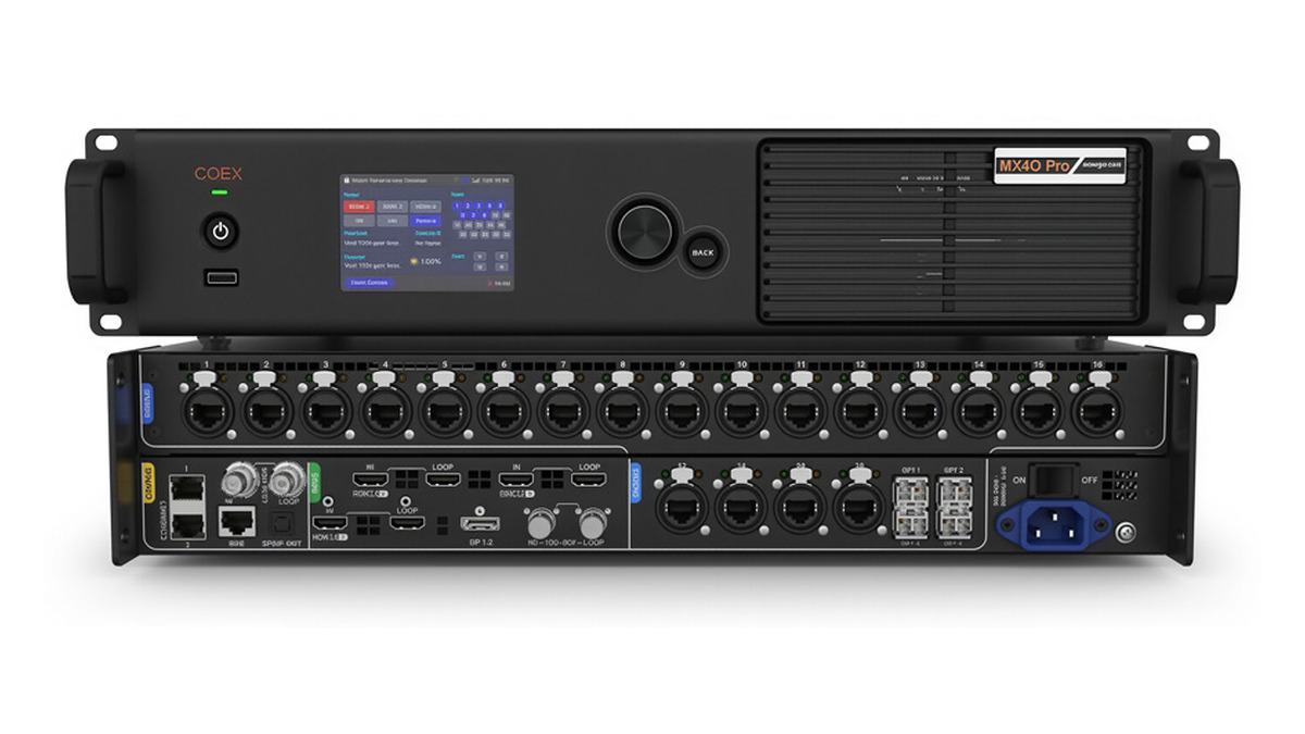 NovastarMX40Pro3 LED Display Manufacturer in China EagerLED Front and rear comparison of the NovaStar MX40 Pro LED display controller with 20 Ethernet and four optical outputs