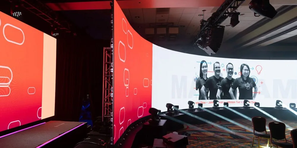 Concave curved LED screen used as a concert stage backdrop